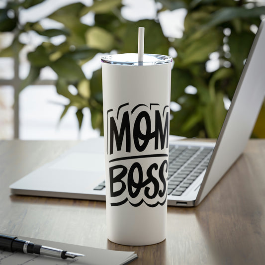 Mom Boss Skinny Steel Tumbler with Straw, 20oz