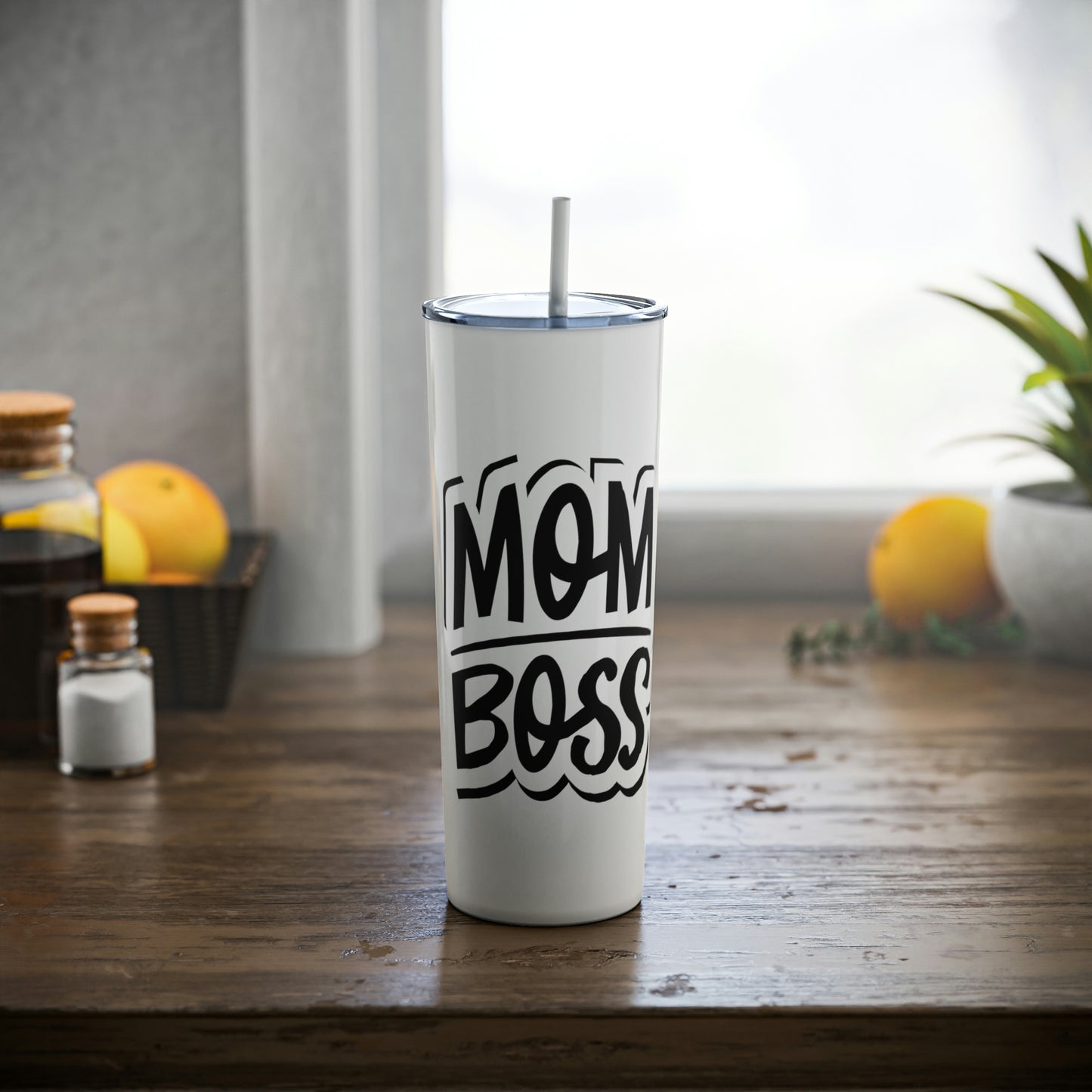 Mom Boss Skinny Steel Tumbler with Straw, 20oz